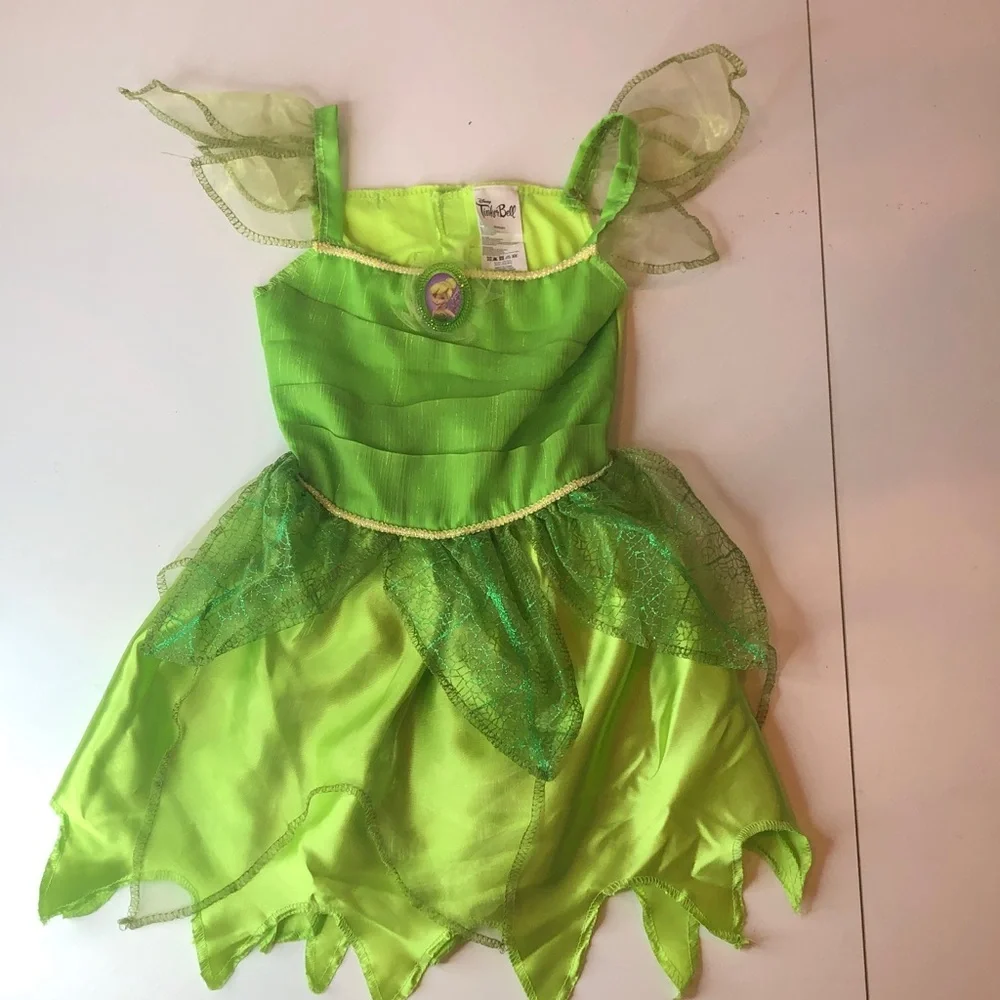 Disney Tinker Bell Lime Green Halloween Costume Dress Girls Small 4-6x NWOT